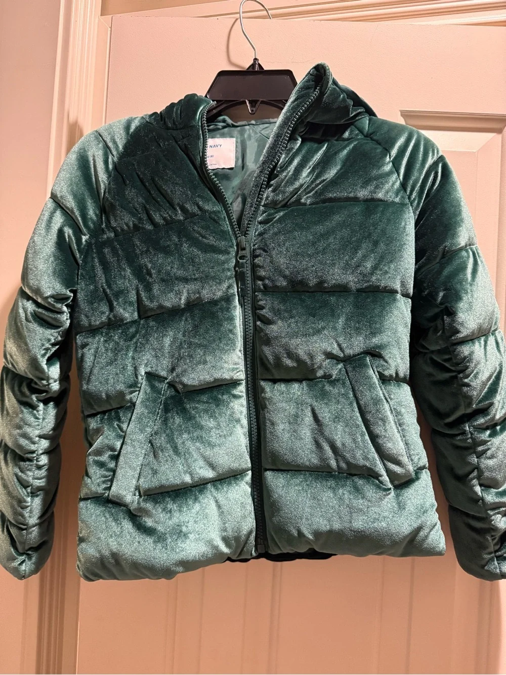 Old Navy Teal Shimmer Velvet Puffer Jacket